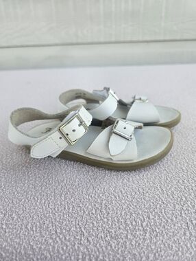 Footmates Tide White Hook & Loop Sandal Toddler SZ 7 Buckle Leather